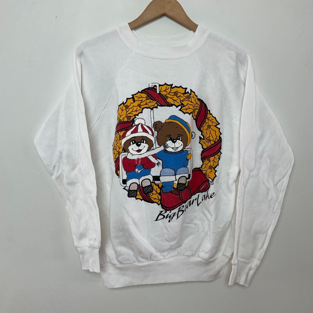 Vintage 80s 90s Big Bear Lake Retro Holiday Christmas Teddy Sweatshirt L/XL USA